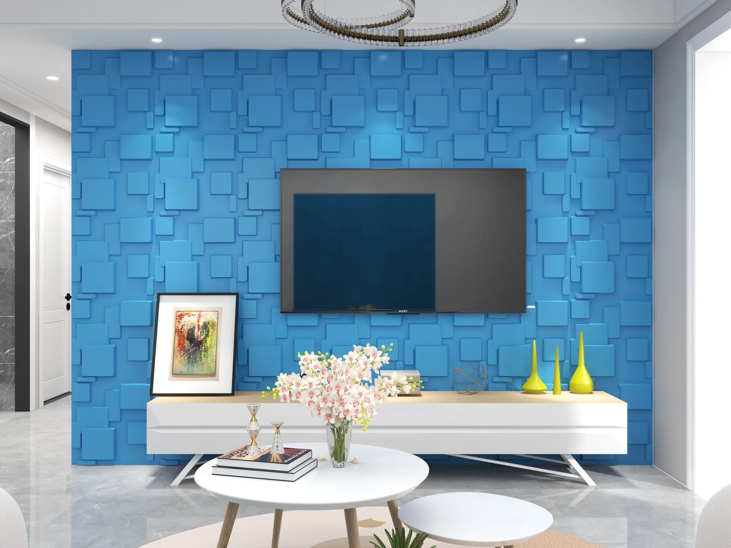 ANGELIC ROYAL BLUE-3D Texture - Pack of 12 Stylish PVC Panels, Covering 32 Sq Ft - Elevate Your Interior Décor - Image 6