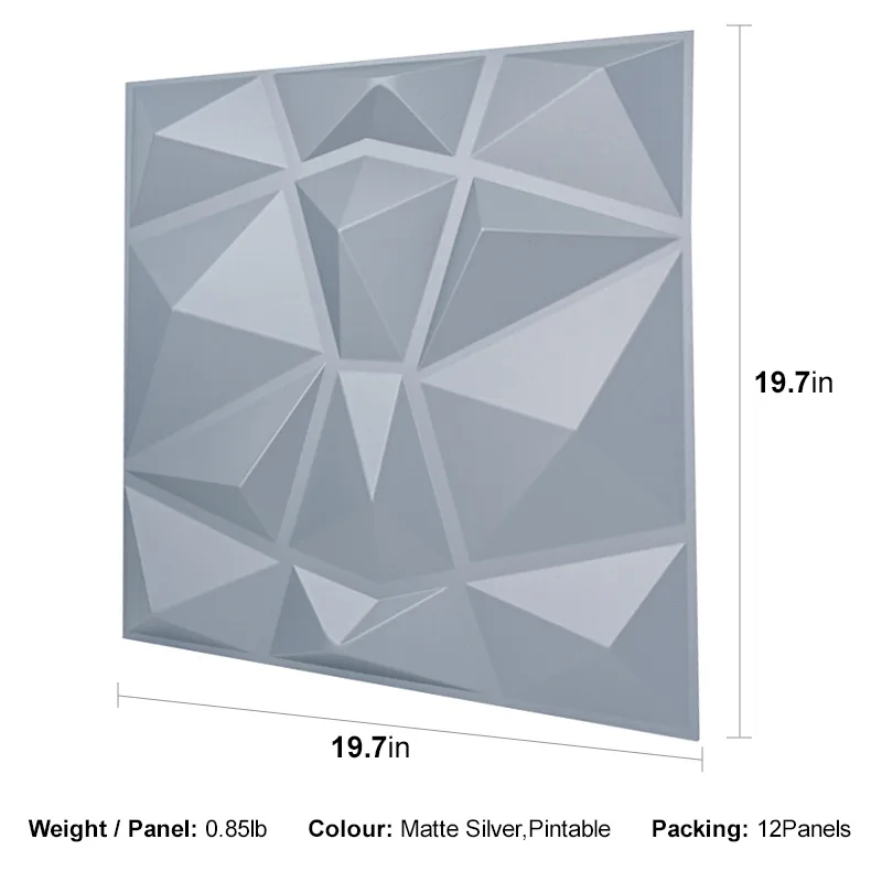 DIVINE DIMOND SILVER-3D Texture - Pack of 12 Stylish PVC Panels, Covering 32 Sq Ft - Elevate Your Interior Décor