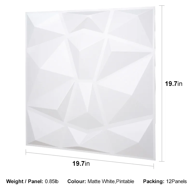 DIVINE DIMOND WHITE-3D Texture - Pack of 12 Stylish PVC Panels, Covering 32 Sq Ft - Elevate Your Interior Décor