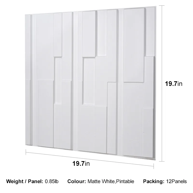 DAZZLING SQUARE WHITE-3D Texture - Pack of 12 Stylish PVC Panels, Covering 32 Sq Ft - Elevate Your Interior Décor