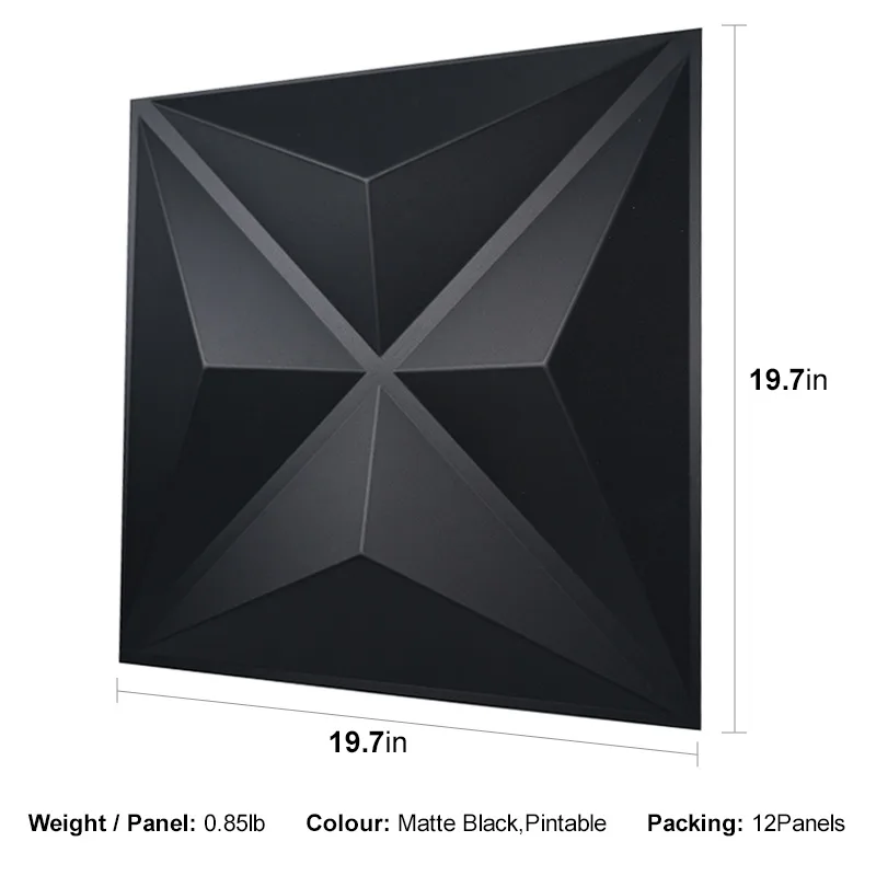 FINE STAR BLACK-3D Texture - Pack of 12 Stylish PVC Panels, Covering 32 Sq Ft - Elevate Your Interior Décor